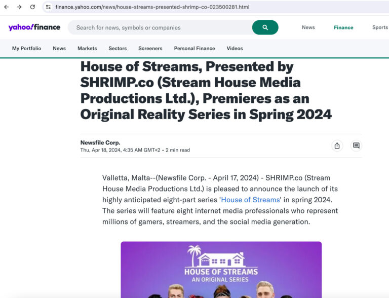 Yahoo Press Release - House of Streams